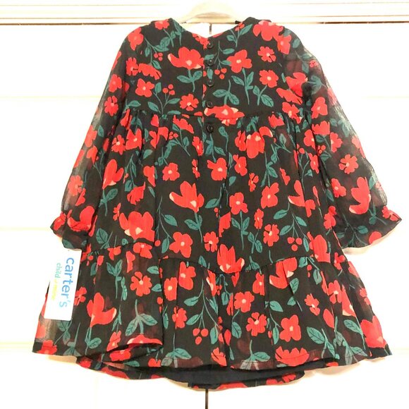 NWT CARTERS Child of Mine Long Sleeve Chiffon Petticoat Dress Black\Red 2T - Picture 3 of 4